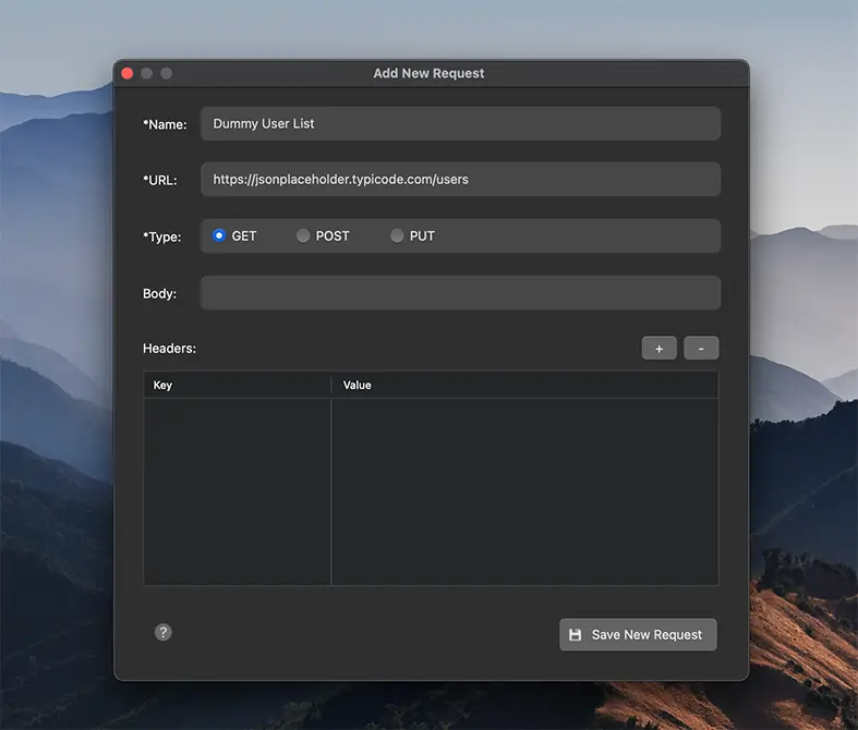 Screenshot showing how to add a request using SnapAPI
