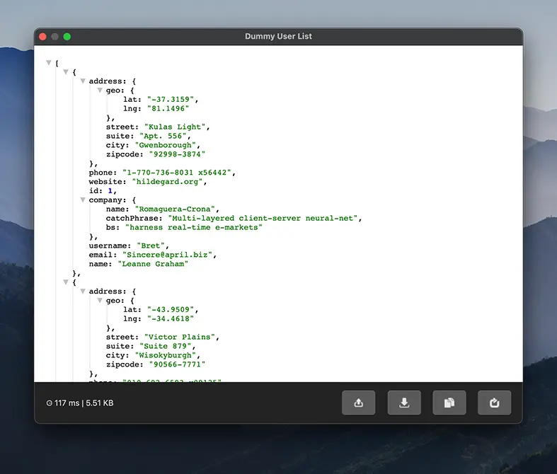 Screenshot showing response of a request made using SnapAPI