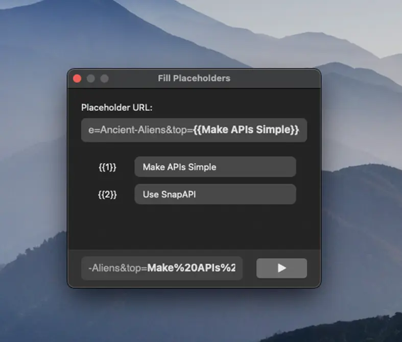 screenshot for filling placeholder urls